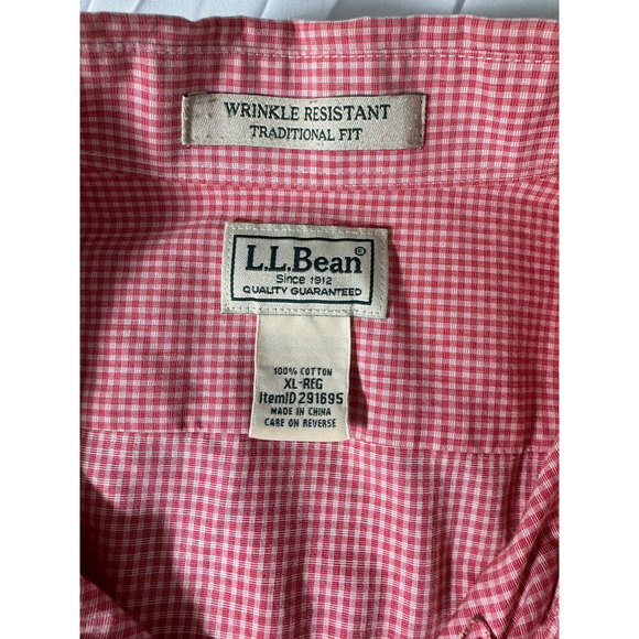LL Bean Men's Long Sleeve Red Check Button-Down Shirt - Size XL Reg - Picture 3 of 3